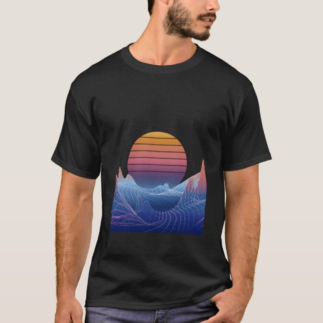 Synthwave Sunset Sun Landscape T-Shirt (Front)