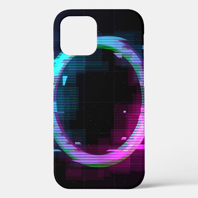 Synthwave Vaporwave Retrowave Glitch Circle with b Case-Mate iPhone Case (Back)