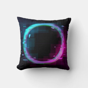 Synthwave Vaporwave Retrowave Glitch Circle with b Cushion