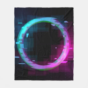 Synthwave Vaporwave Retrowave Glitch Circle with b Fleece Blanket