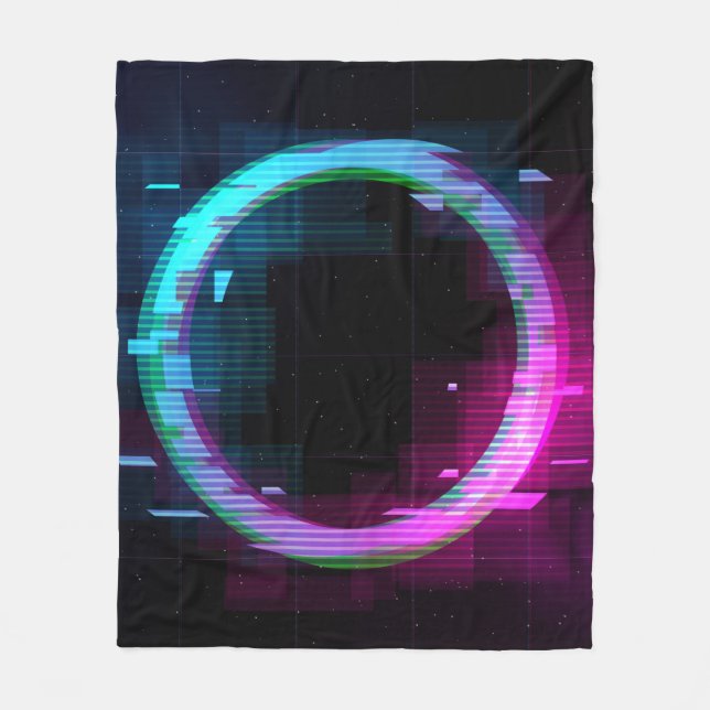 Synthwave Vaporwave Retrowave Glitch Circle with b Fleece Blanket (Front)