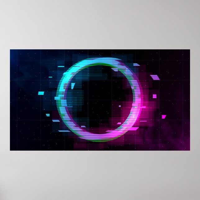 Synthwave Vaporwave Retrowave Glitch Circle with b Poster (Front)