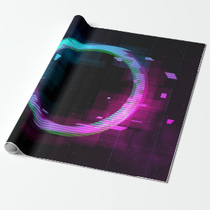 Synthwave Vaporwave Retrowave Glitch Circle with b Wrapping Paper