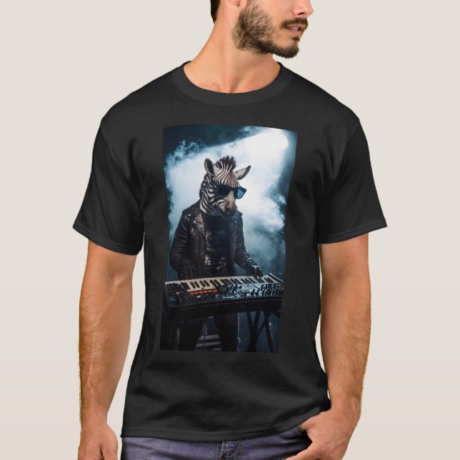 Synthwave Zebra Keyboardist T-Shirt (Front)