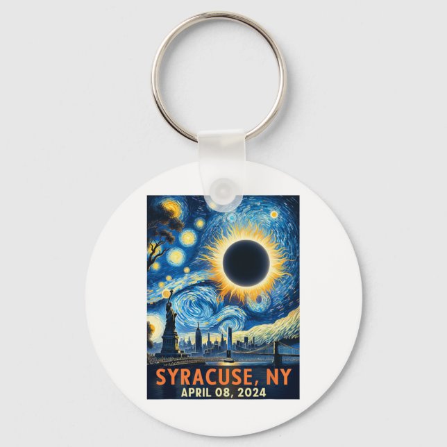 Syracuse New York Total Solar Eclipse 2024 Starry  Key Ring (Front)