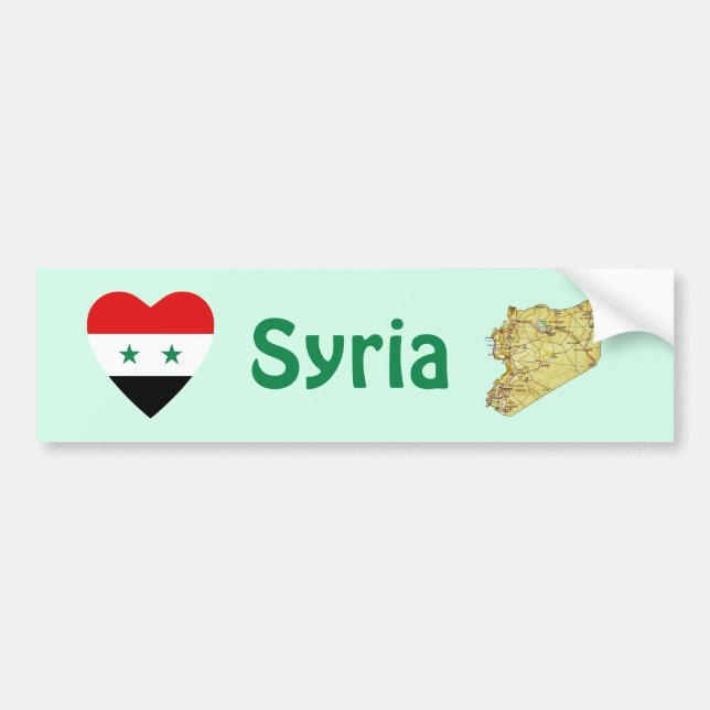 Syria Flag Heart + Map Bumper Sticker (Front)