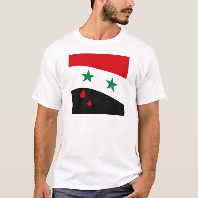 Syria Flag waving with blood red tears T-Shirt (Front)