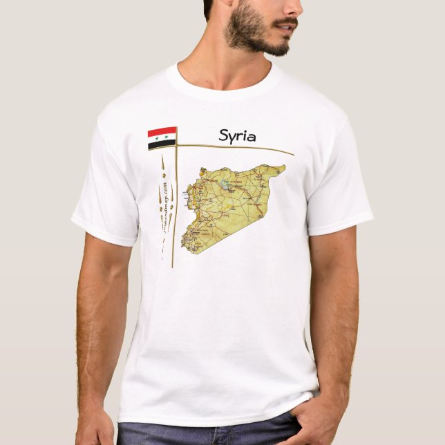 Syria Map + Flag + Title T-Shirt (Front)