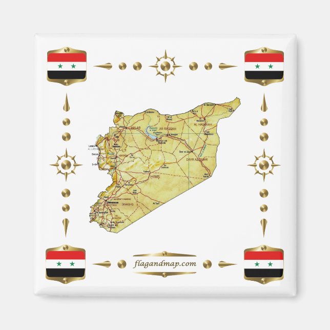 Syria Map + Flags Magnet (Front)