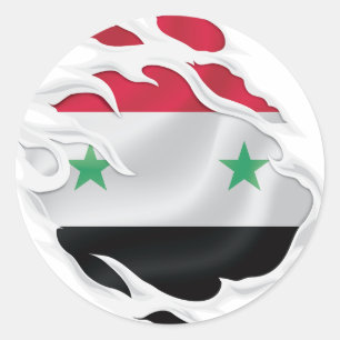 Syria Ripped Flag Classic Round Sticker