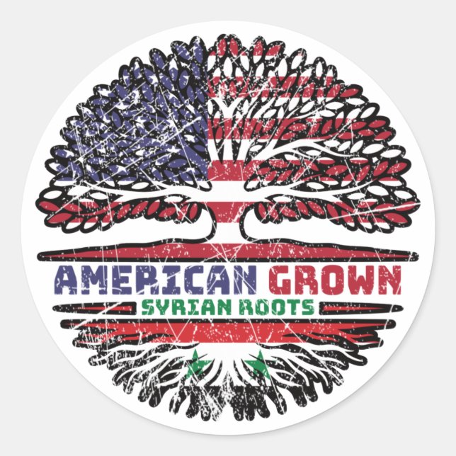 Syria Syrian US American USA United States Tree Classic Round Sticker (Front)