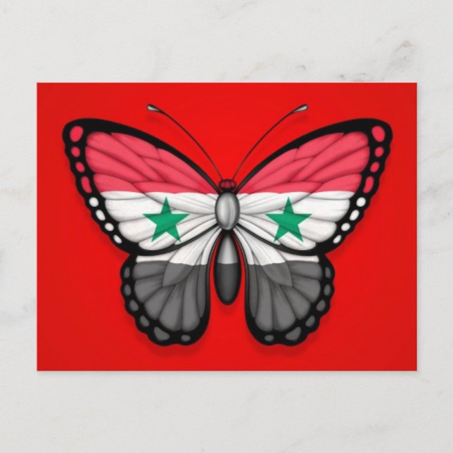 Syrian Butterfly Flag on Red Postcard (Front)