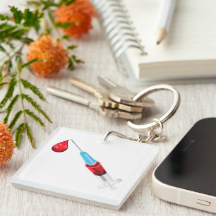 Syringe Of Blood With A Red Drop Key Ring