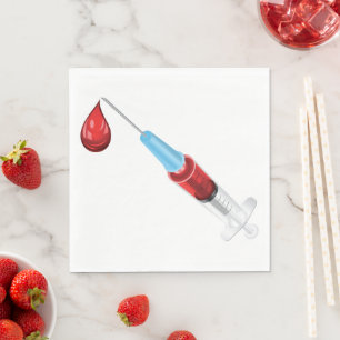 Syringe Of Blood With A Red Drop Napkin