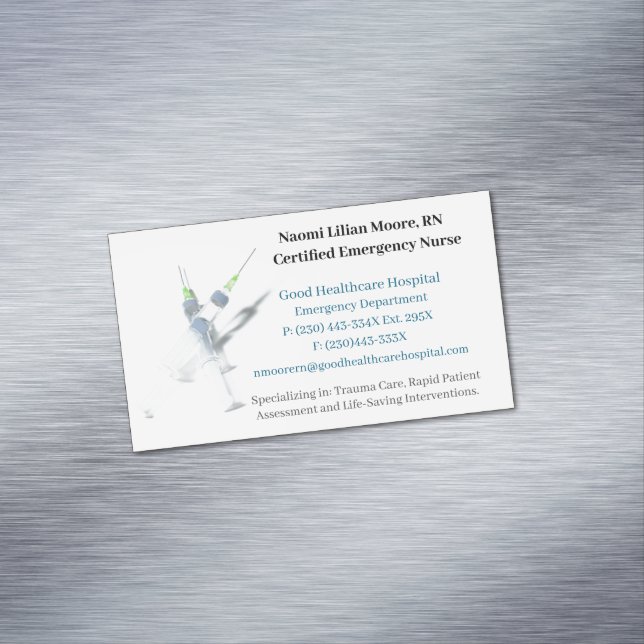 Syringes Hospital Healthcare  Registered Nurse  Magnetic Business Card (In Situ)