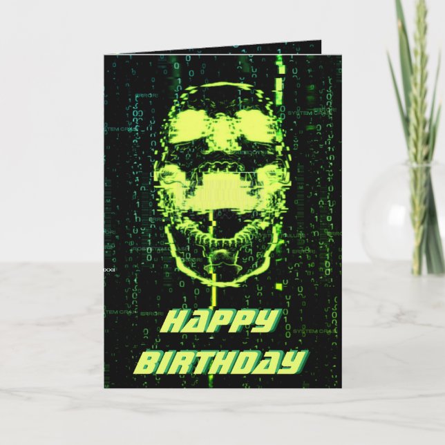 System Error Cyberpunk Screaming Skull Green Card (Front)