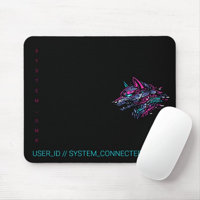 :: SYSTEM_GMR Cyber Wolf Neon Glitch Gamer  Mouse Pad (With Mouse)
