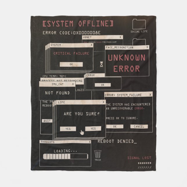 System Offline - Techno-Brutalist Design Fleece Blanket (Front)