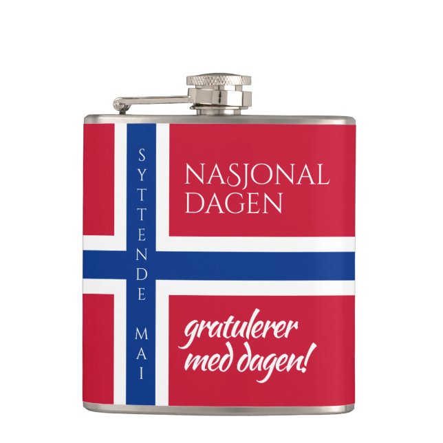 Syttende Mai May 17th Norwegian National Day Flag Hip Flask (Front)