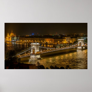 Széchenyi Chain Bridge in Budapest, Hungary Poster