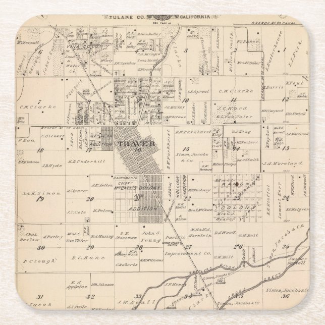 T17S R23E Tulare County Section Map Square Paper Coaster (Front)
