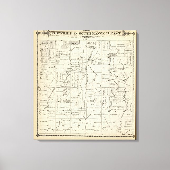 T19S R21E Tulare County Section Map Canvas Print (Front)