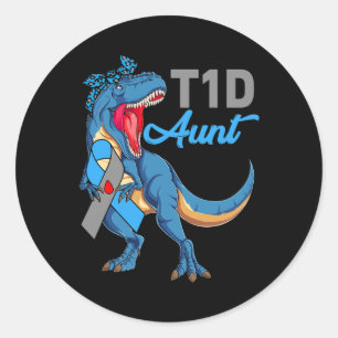 T1d Aunt Type 1 Diabetes Awareness Month Dinosaur  Classic Round Sticker