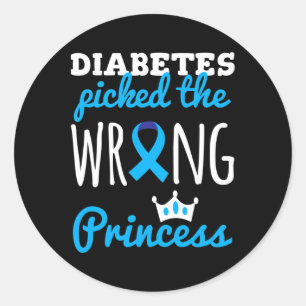 T1d Awareness Princess Girls Diabetic Blue Ribbon  Classic Round Sticker