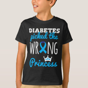 T1D Awareness Princess Girls Diabetic Blue Ribbon T-Shirt