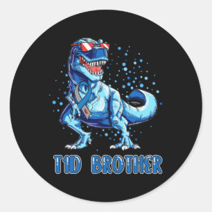T1D Brother Type 1 Diabetes Ribbon T Rex Dinosaur Classic Round Sticker