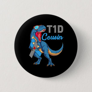 T1d Cousin Type 1 Diabetes Awareness Month Dinosau 6 Cm Round Badge