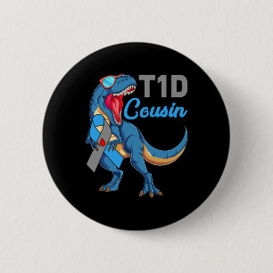 T1d Cousin Type 1 Diabetes Awareness Month Dinosau 6 Cm Round Badge