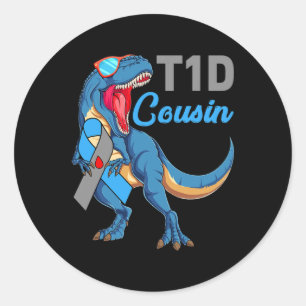 T1d Cousin Type 1 Diabetes Awareness Month Dinosau Classic Round Sticker