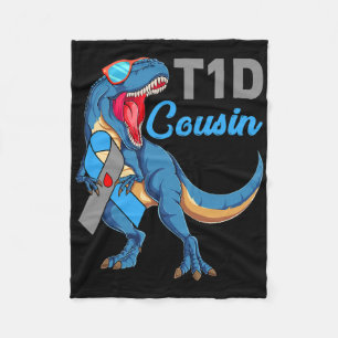 T1d Cousin Type 1 Diabetes Awareness Month Dinosau Fleece Blanket