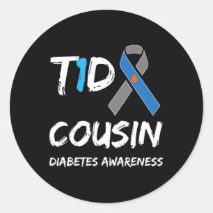 T1d Cousin Type 1 Diabetes Awareness Ribbon  Classic Round Sticker