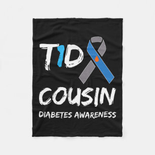 T1d Cousin Type 1 Diabetes Awareness Ribbon Fleece Blanket