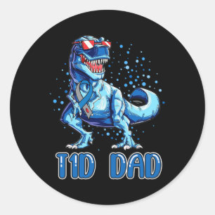 T1D Dad Type 1 Diabetes Ribbon T Rex Dinosaur Boy Classic Round Sticker