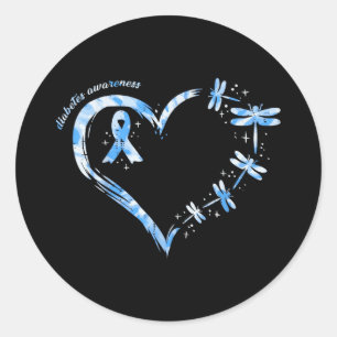 T1d Diabetes Awareness Heart Dragonflies Blue Ribb Classic Round Sticker