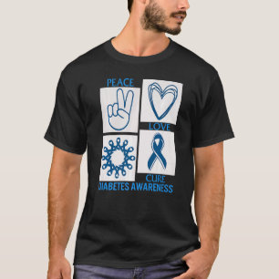 T1d Diabetes Awareness Month Peace Love Cure Blue T-Shirt