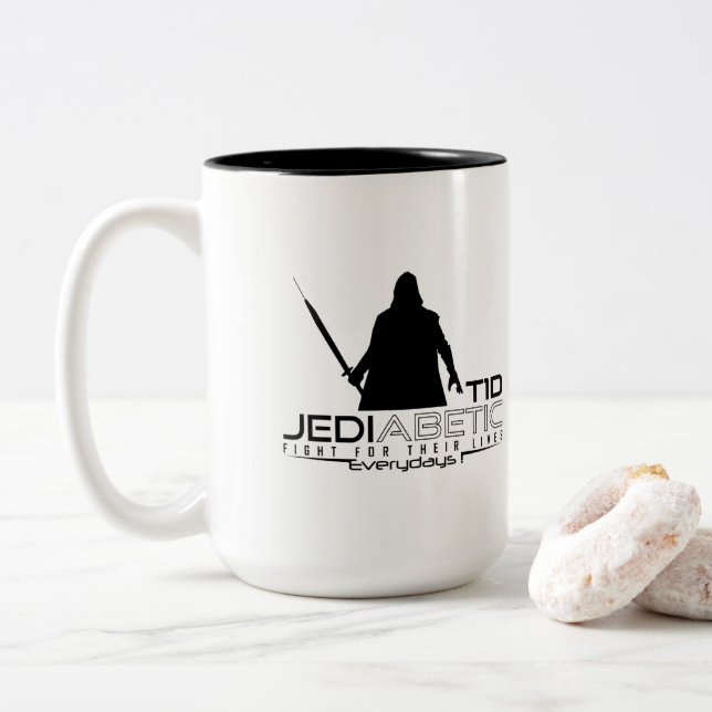 T1D Jediabetic Fight For The Lives -Funny Diabetic Two-Tone Coffee Mug (With Donut)
