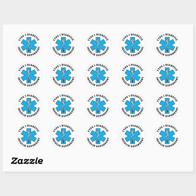 T1d Medical Alert [Cyan] Classic Round Sticker (Sheet)