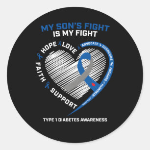 T1D Mom Dad My Son'S Fight Type 1 Diabetes Awarene Classic Round Sticker