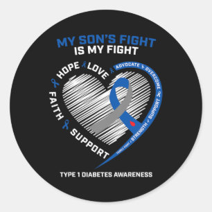 T1D Mum Dad My Son's Fight Type 1 Diabetes Awarene Classic Round Sticker
