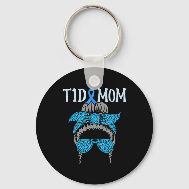 T1D Mum Diabetes Awareness Diabetic Blue Ribbon Gr Key Ring (Front)