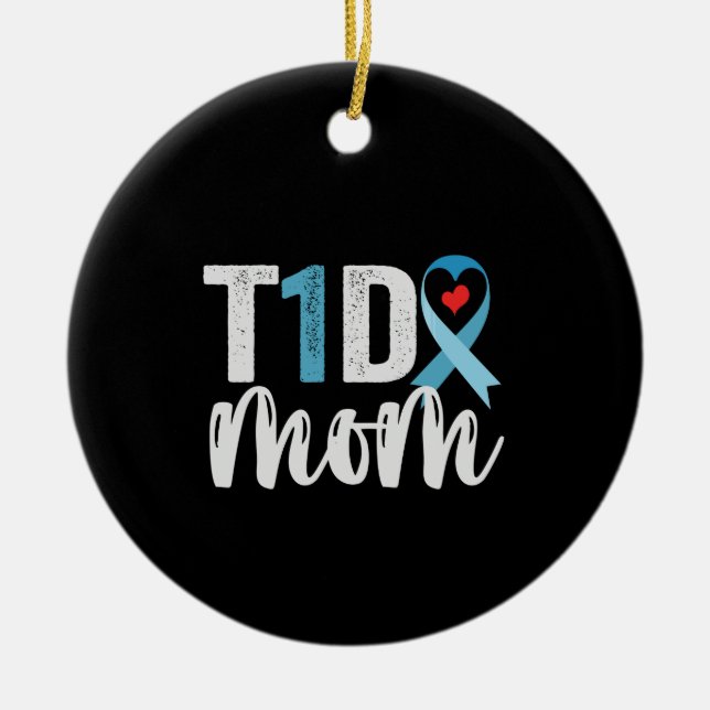 T1D Mum Diabetes Awareness Ribbon Family Gift Ceramic Tree Decoration (Front)