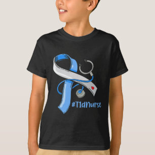 T1d Nurse Blue Ribbon Stethoscope Diabetes Awarene T-Shirt