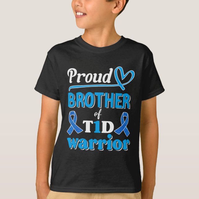 T1d Proud Brother Diabetes Awareness Blue Ribbon  T-Shirt (Front)