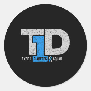T1D Type 1 Diabetes Squad Awareness Ribbon Gift  Classic Round Sticker