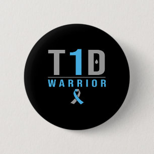 T1d Warrior Blue Grey Ribbon Type 1 Diabetes Aware 6 Cm Round Badge