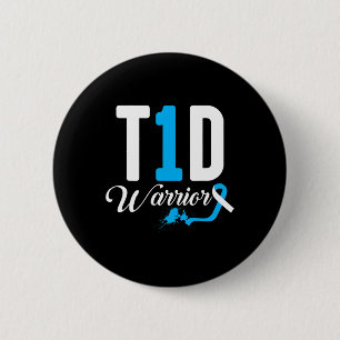 T1d Warrior Blue Ribbon Type One Diabetes Diabetic 6 Cm Round Badge